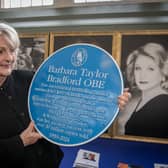 Award-winning actress Brenda Blethyn OBE  unveils a blue plaque in Armley Library, Leeds dedicated to author Barbara Taylor Bradford. 