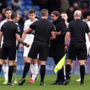 Daniel Farke put questions to referee Thomas Bramall after full-time on Sunday.