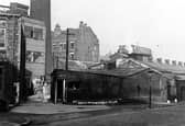 Asbestos factory of J. W. Roberts on Canal Road pictured in October 1943. Factory chimney in background. To the left can be seen the end of Old Row.