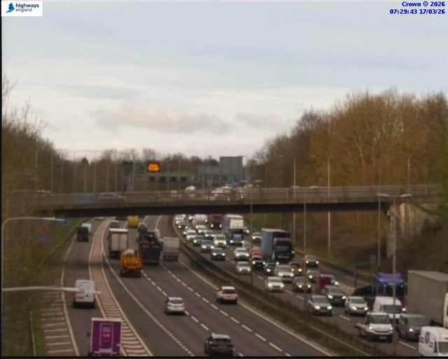 Traffic on the eastbound side of M62 on March 17