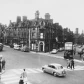 The junction of Woodhouse lane and Cookridge Street in June 1958.