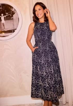 Little Mistress Navy Embroidered Midaxi Dress by Vicky Pattison