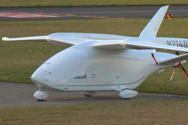 All electric aircraft - the Beta Technologies CX300 - at Leeds Bradford Airport on March 17 2026.