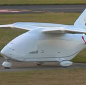 All electric aircraft - the Beta Technologies CX300 - at Leeds Bradford Airport on March 17 2026.