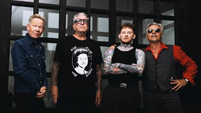 Sex Pistols guitarist Steve Jones, drummer Paul Cook, bassist Glen Matlock and 2026 frontman Frank Carter.