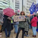 Protestors have gathered outside of the First Direct Bank Arena in Leeds.