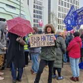 Protestors have gathered outside of the First Direct Bank Arena in Leeds.