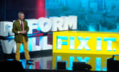 Reform UK leader Nigel Farage speaking during a Reform UK local election rally at the First Direct Bank Arena