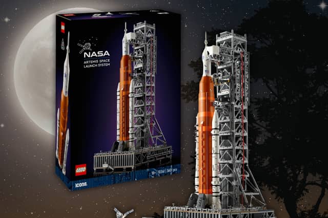 The LEGO Artemis Space Launch System set recreates NASA’s next-generation Moon rocket, complete with launch tower and Orion capsule