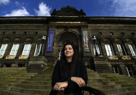 Coun Salma Arif on the steps of Leeds City Museum