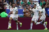 IMPACT: From Leeds United striker Joel Piroe, second right, for Suriname.