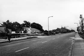 Looking south-west along Whitehall Road. Whitehall Tyres is on the left, then a row of shops which comprises of Chinese Food takeaway, Carparts, P.P.B. Racing Ltd. and The Apple Tree newsagents and off-licence. On the right is the Malt Shovel public house. Pictured in August 1981.