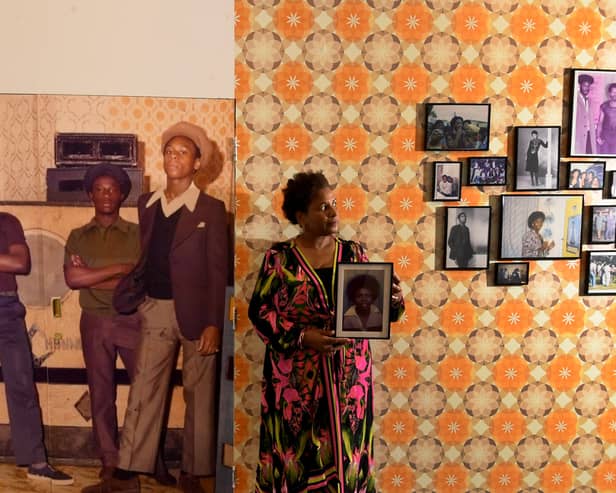 Curator Susan Pitter during the Rebellion to Romance Exhibition at Leeds Central Library.