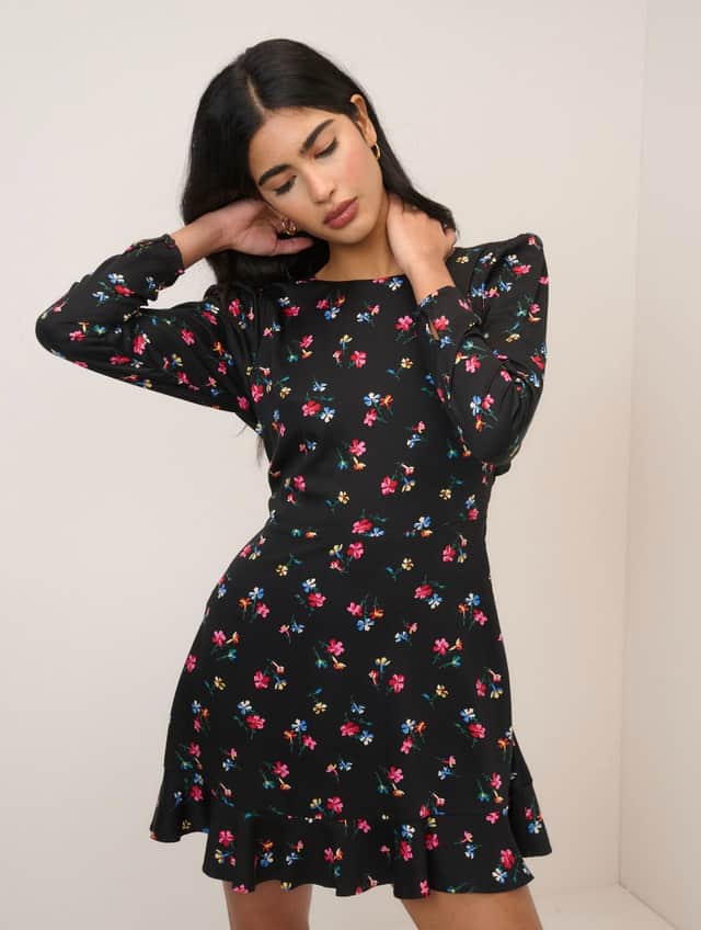 Floral Frill Detail Mini Tea Dress