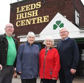 Bernard McGrath, Christine Byrne, Rena Cosgrove and Tommy McLoughlin outside the Leeds Irish Centre