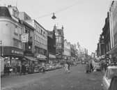 Briggate, Leeds, in November 1967, showing shops including H Samuel, Timpson and Dolcis