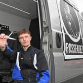 1st April 2026
 Indie business - Ross Shearon runs a mobile barbershop and recently had to start again from scratch after a franchise was liquidated.
Pictured Ross Shearon with his mobile hairdressing van.
Picture Gerard Binks