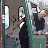 Diesel driver Ross Needham on the footplate.