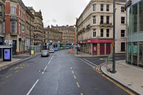Police were called to Boar Lane in Leeds city centre at about 4.45am this morning.