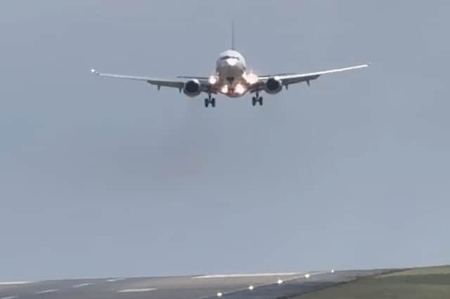 Jet2 plane aborts landing at Leeds Bradford Airport in Storm Dave's strong winds.