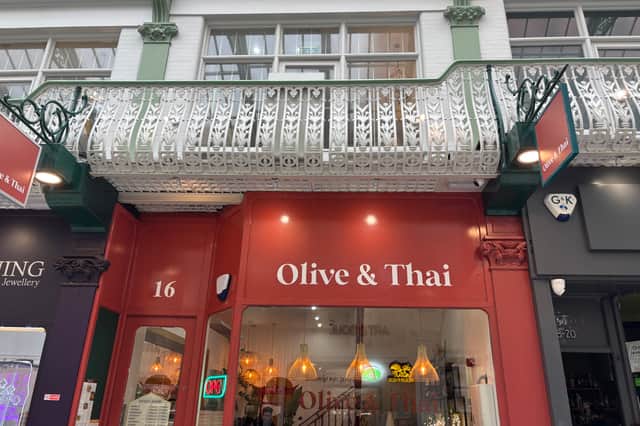 Olive & Thai is located in the Queens Arcade in Leeds city centre