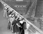 Models on the rooftop of Queens Hotel, Leeds, in the early 1950s