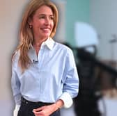 Cat Deeley's This Morning blue shirt is from M&S and it's a spring wardrobe staple.