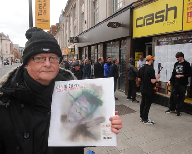 Record Store Day queue at Crash Records, The Headrow, Leeds  sat 18-04-2026 pic Steve Riding
David Griffin of Crossgates with his David Bowie record