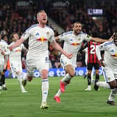 ALL SQUARE! Sean Longstaff celebrates drawing Leeds United level.