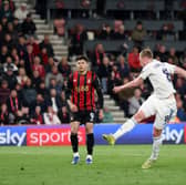 BANGER: Again, Leeds United's Sean Longstaff smashes home his 97th-minute equaliser.