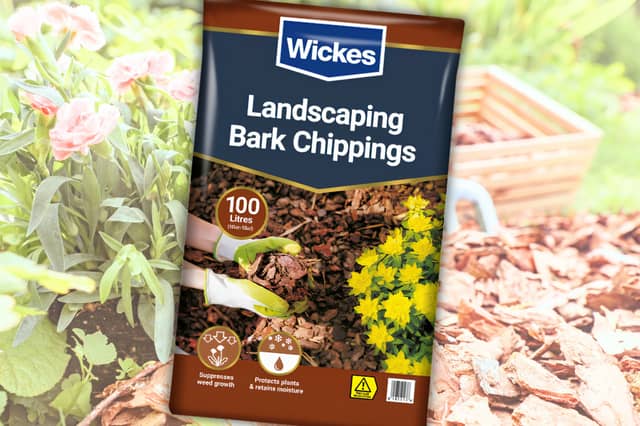 Wickes landscaping bark chippings come in 100L bags and are currently on a 3 for £30 deal