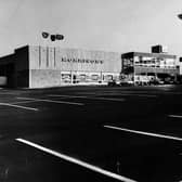 Morrisons Supermarket as seen over the vast car-park from Harper Lane in February  1970.