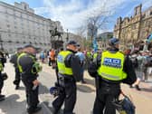 Police are out in force in Leeds today as protestors gather at City Square.