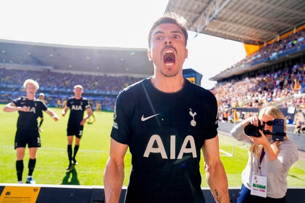 MASSIVE BOOST: For Leeds United's relegation rivals Tottenham as  Joao Palhinha celebrates.