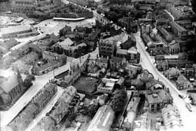 A bird's eye view of Pudsey town centre in the 1930s.