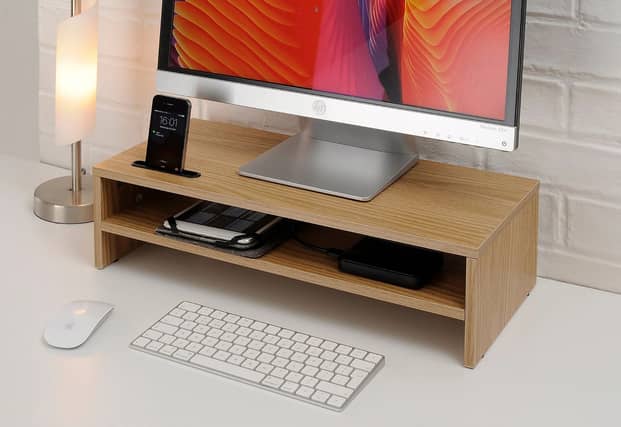 The TTAP monitor riser helps lift screens to a more comfortable height while creating valuable storage space underneath