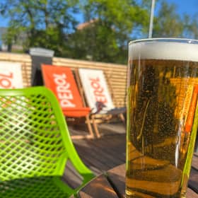 Parkside Tavern has a hidden gem of a beer garden upstairs. 