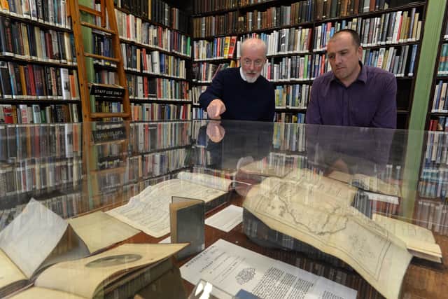 Carl Hutton, chief exec of Leeds Library, and  Dr Kevin Grady, chairman of Leeds Library.
 Leeds Library.
30 August 2018.  Picture Bruce Rollinson
