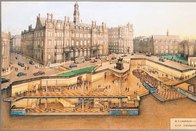 This photo shows plans for an underground in Leeds. The cost meant it never happened.