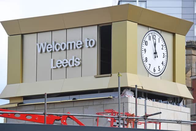 Lettering on the new 'Welcome to Leeds' clocktower has sparked debate online.