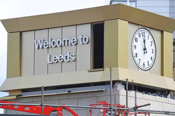 Lettering has almost been completed on the entrance's 'Welcome to Leeds' clocktower centre piece.