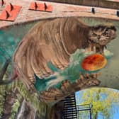 The cascading artwork is the latest mural to make use of the many 'grey' spaces above the heads of many local residents. 