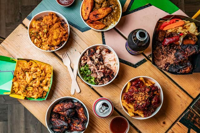 Jerk Junction’s dishes include jerk chicken, slow-cooked curry goat and tender pepper steak, served with rice and peas and dumplings.