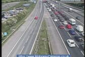 Three out of the four lanes are closed on the M62 eastbound.