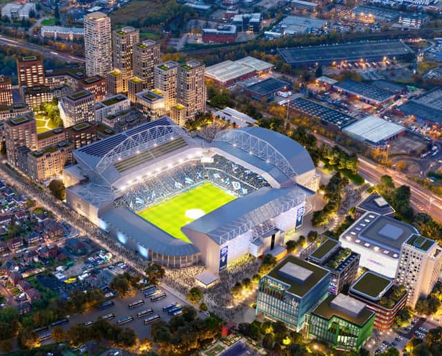 The future vision of Elland Road with housing and tram links to the city centre. Credit: RISE/LFG