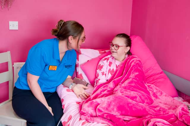 Nurse specialist Hannah Crawford with Ruby Hedley pictured at home in  Leeds.