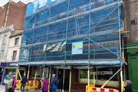 Scaffolding outside The Three Legs on Headrow.