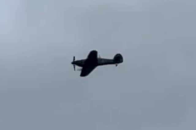 Hurricane PZ865 flying over Leeds.