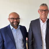 (left to right) Maxillofacial Surgeon Mr Jiten Parmar, patient Andrew Wood holding a bespoke 3D printed model of his eye socket, and Consultant neurosurgeon Asim Sheikh   at Leeds Teaching Hospitals NHS Trust