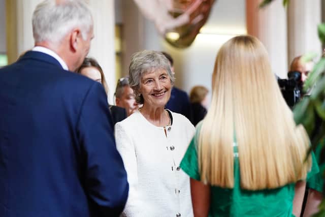 Irish president Catherine Connolly meeting students during her visit to Leeds University, as part of her official visit to the UK.